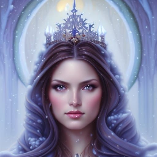 Winter Princess with Ice Crown in Ethereal Style