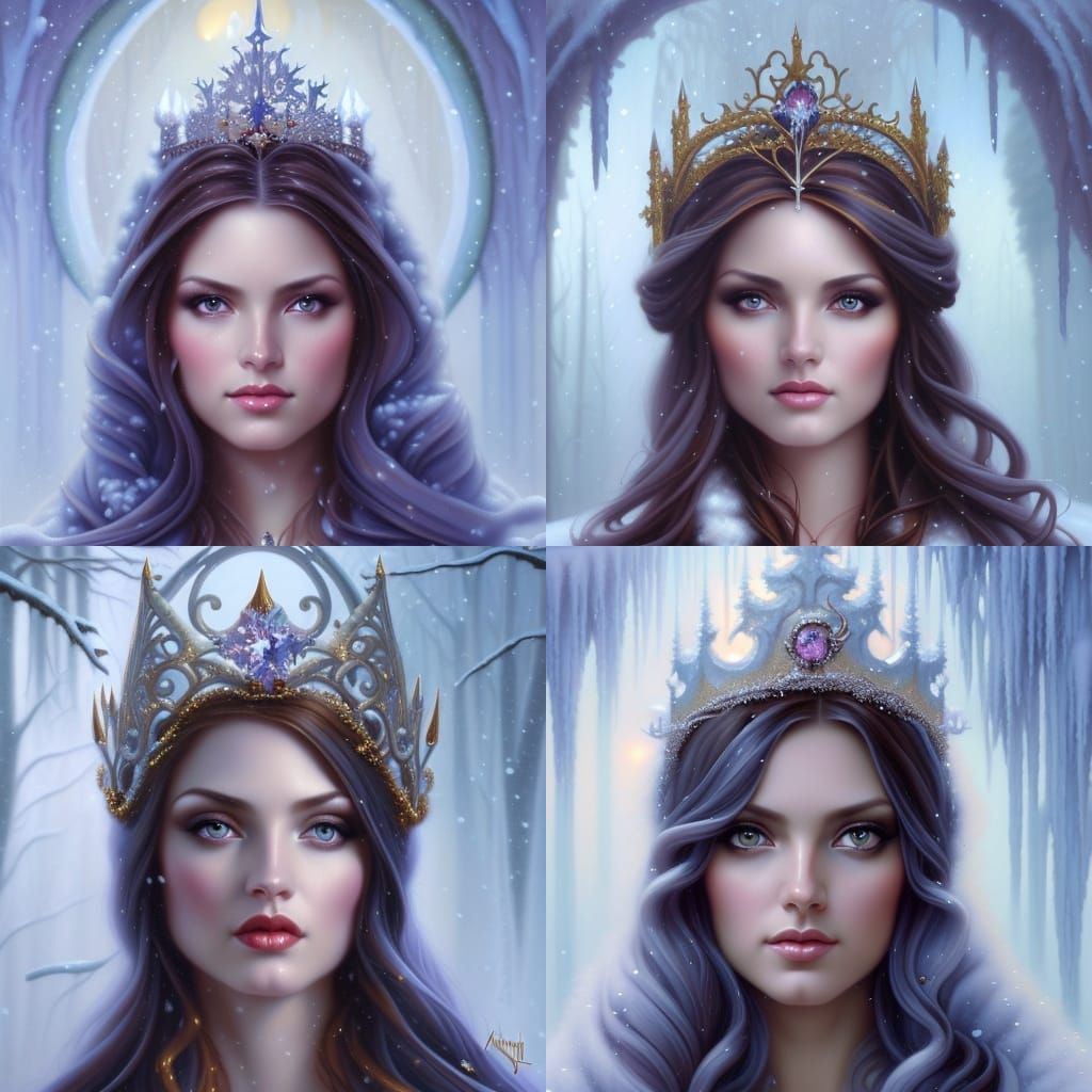 Winter Princess with Ice Crown: Ethereal Fantasy Art