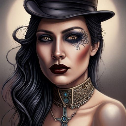 Gothic Woman with Egyptian Eye Makeup