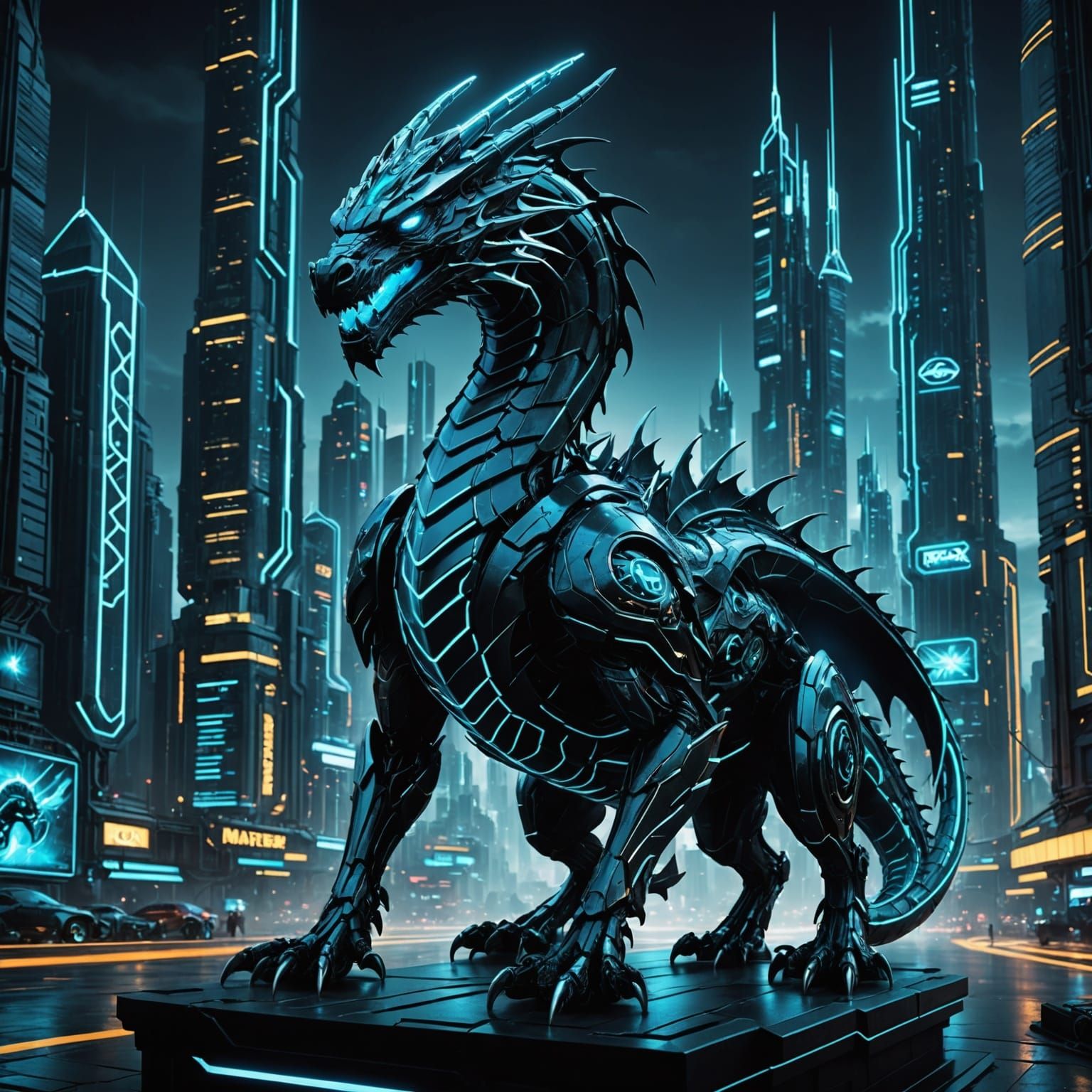 Ethereal Cyberpunk Hydra Dragon Dominates Futuristic Metropo...
