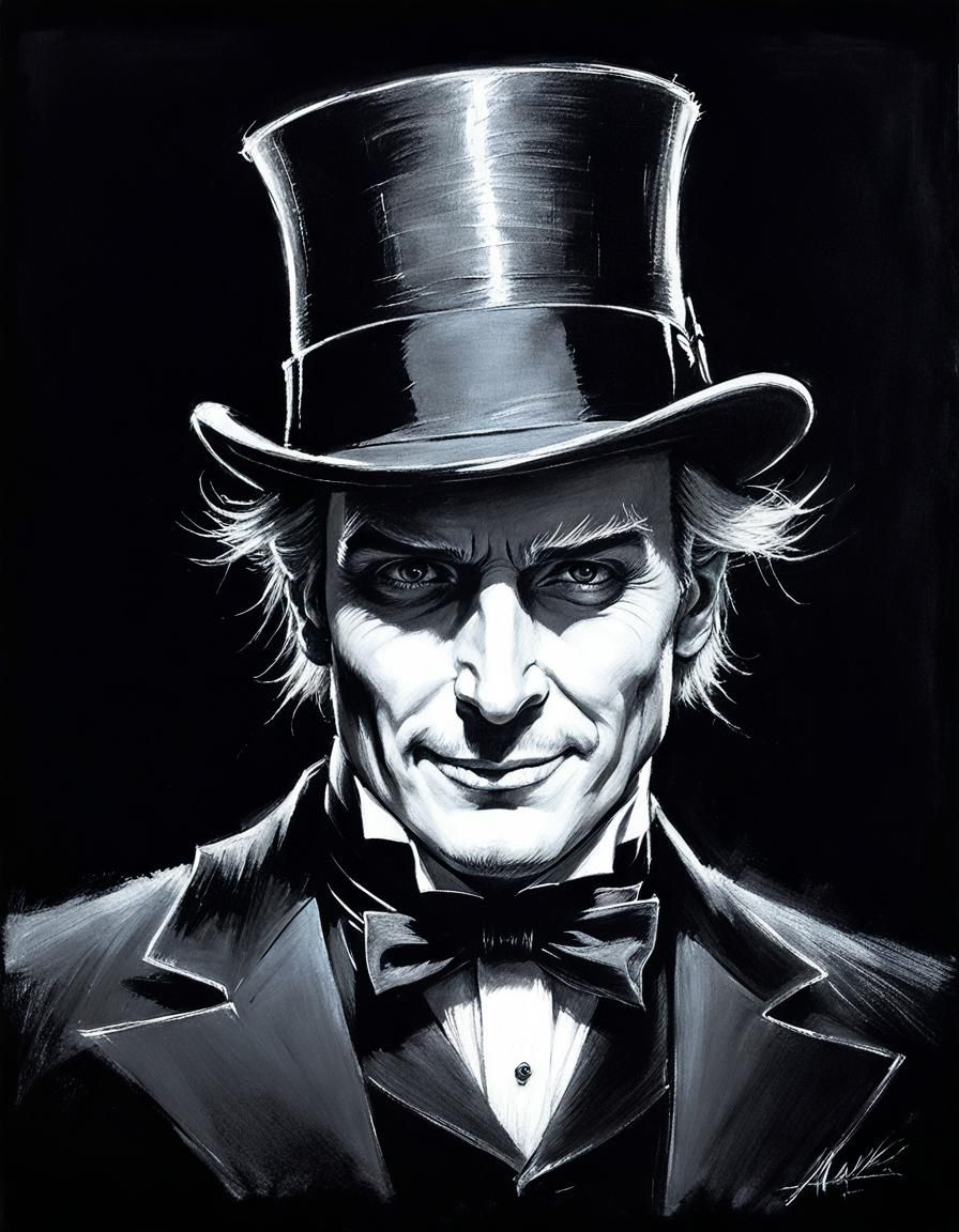 Mysterious Magician Portrait in Chalk Sketch Style