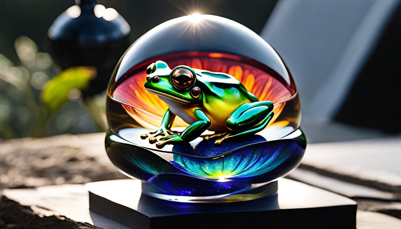 Steampunk Frog Splashing Ink in Glass Vortex