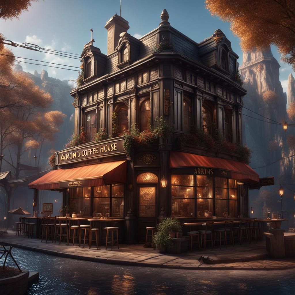 Aaron's Coffee House: Detailed Fantasy Concept Art
