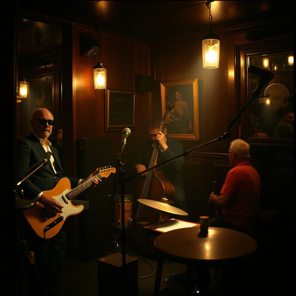 Jazz Trio in Smoky Bar: Cinematic Film Still