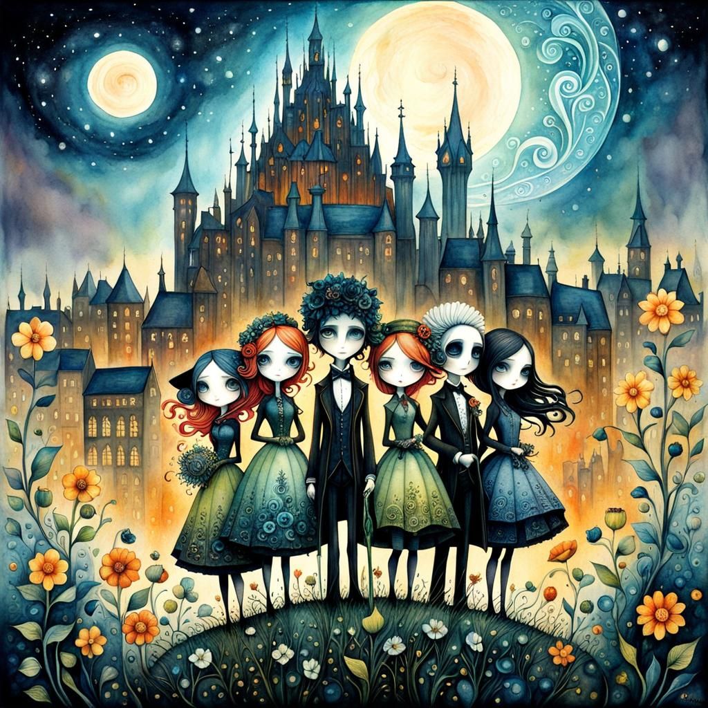 Flower Friends in City, Watercolor Masterpiece