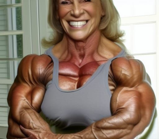 Muscular Grandma Bodybuilder Flexing Ripped Arms