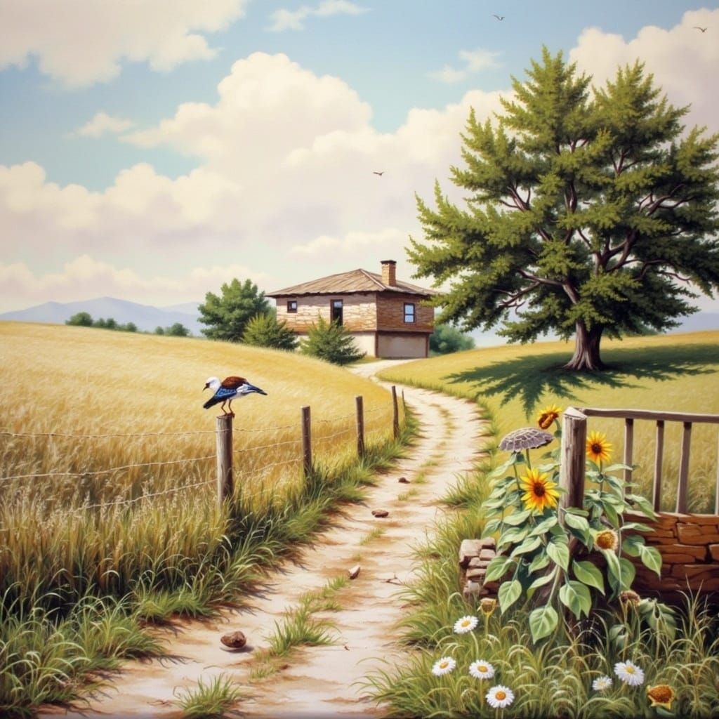 Dreamlike Landscape with Hoopoe Bird in Surreal Style