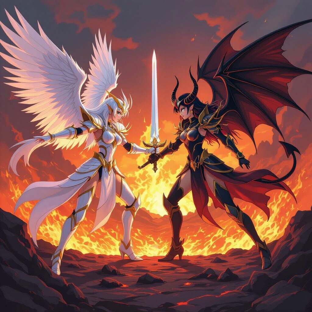 Angewomon vs LadyDevimon: Volcanic Sword Clash