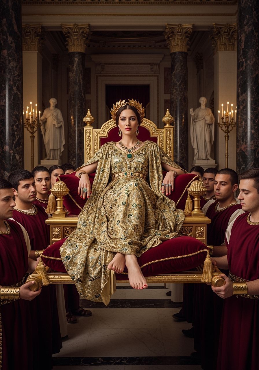 Regal Roman Empress on Golden Litter
