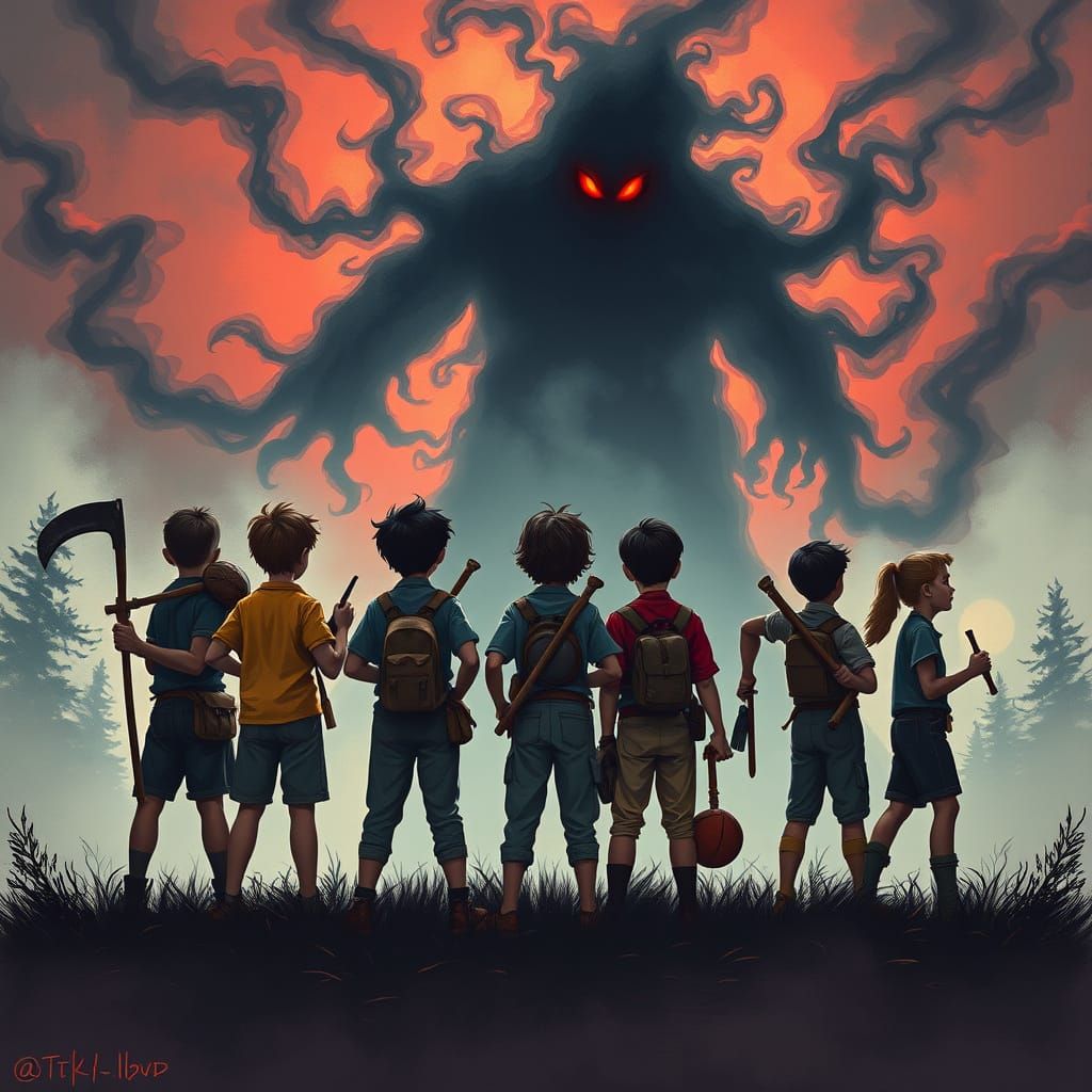 Young Heroes Stand Against a Dark Specter in a Moonlit Fores...