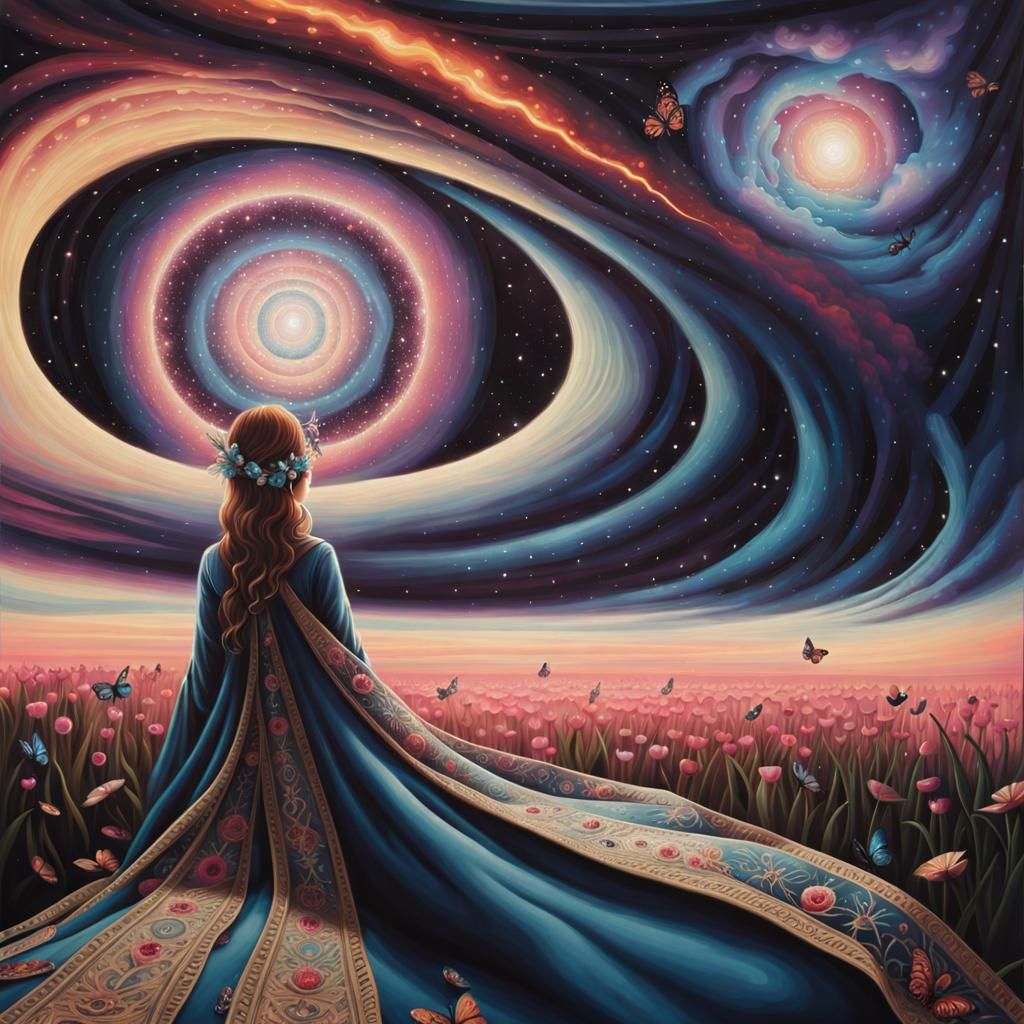 Surreal Metamorphic Butterfly Emerges from Tapestry