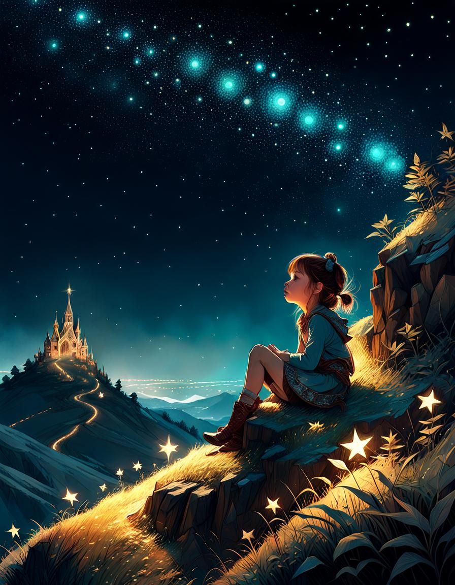 Child Gazing at Stars: Digital Concept Art