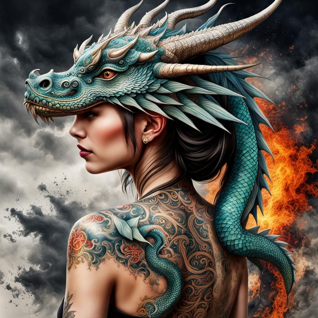 Dragon with Tattoo: Watercolour Painting in HDR