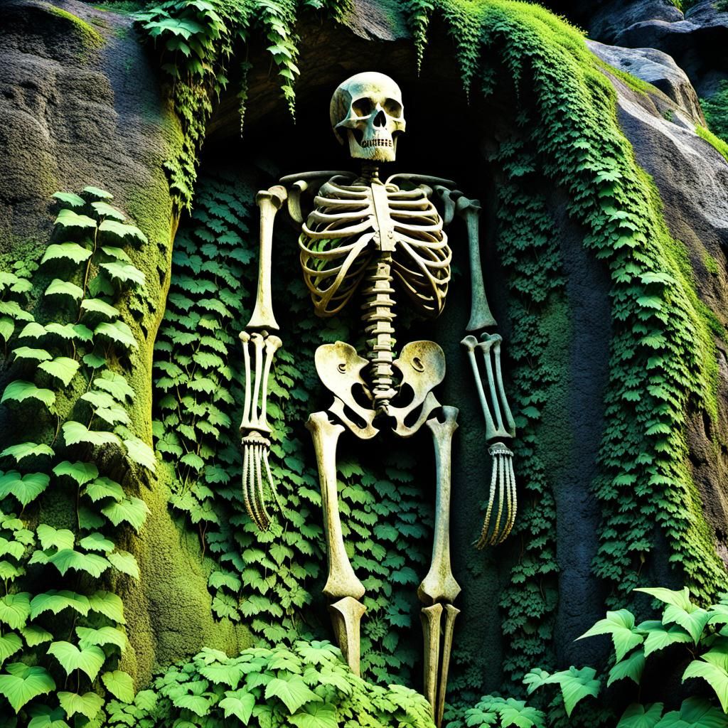 Colossal Prehistoric Skeleton 3D Petroglyph in Radium Colors