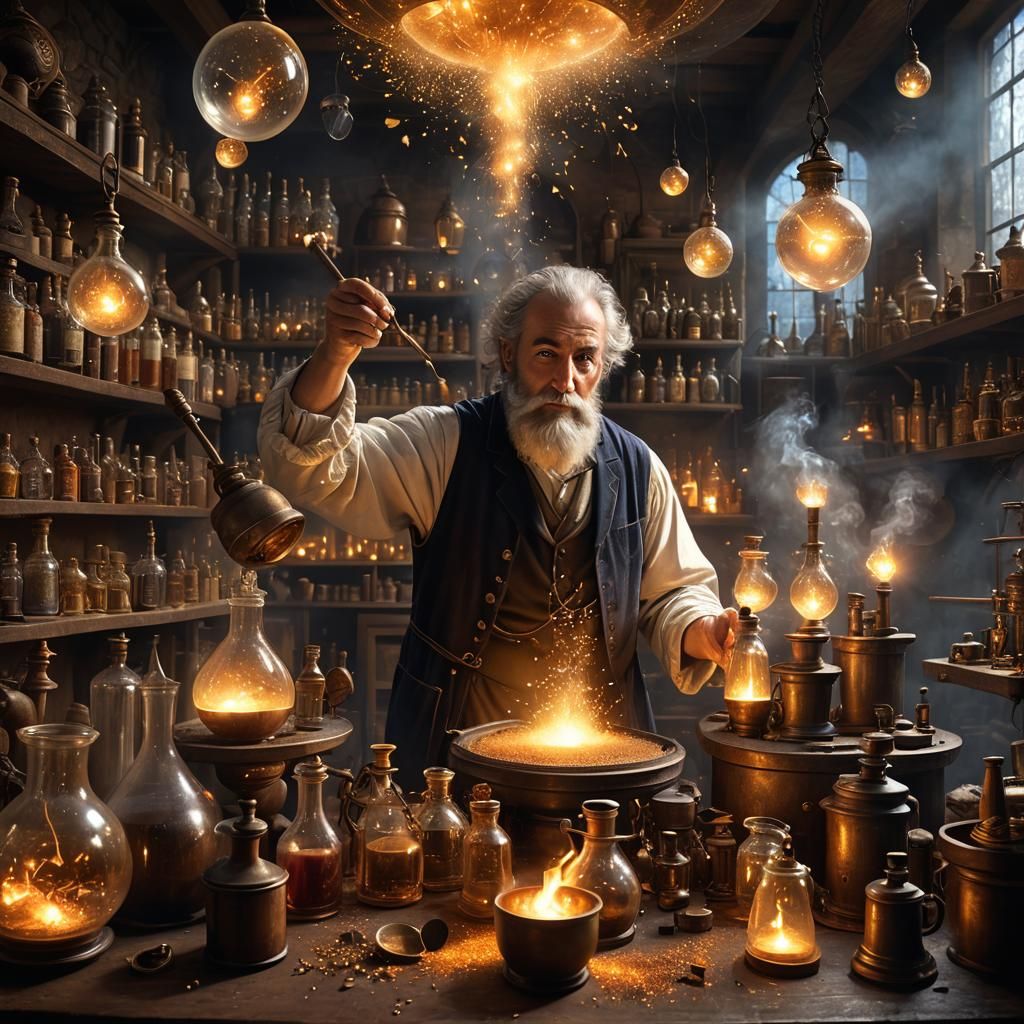 Magical Alchemist's Laboratory: Hyperrealistic Digital Paint...
