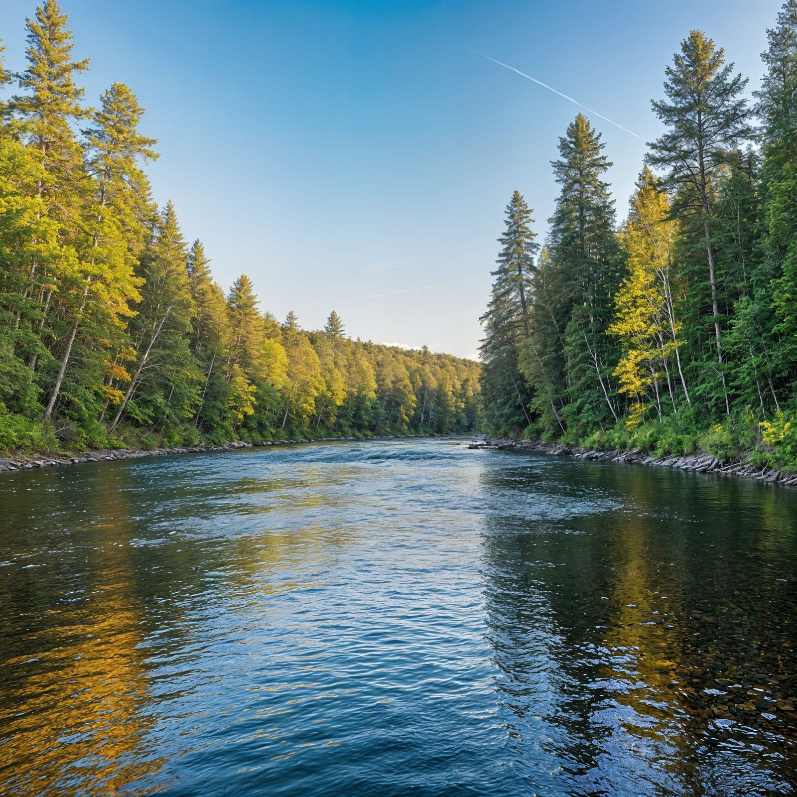River Through Forest in Sunlight