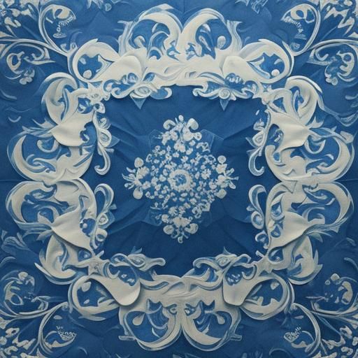 Rococo Blue and White Swirl with Origami