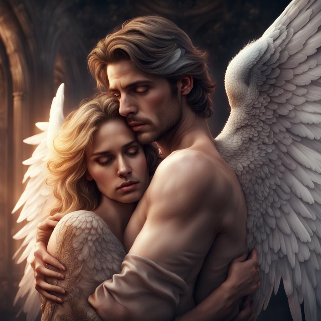 Angelic Embrace: A Soulmate Connection in Digital Art