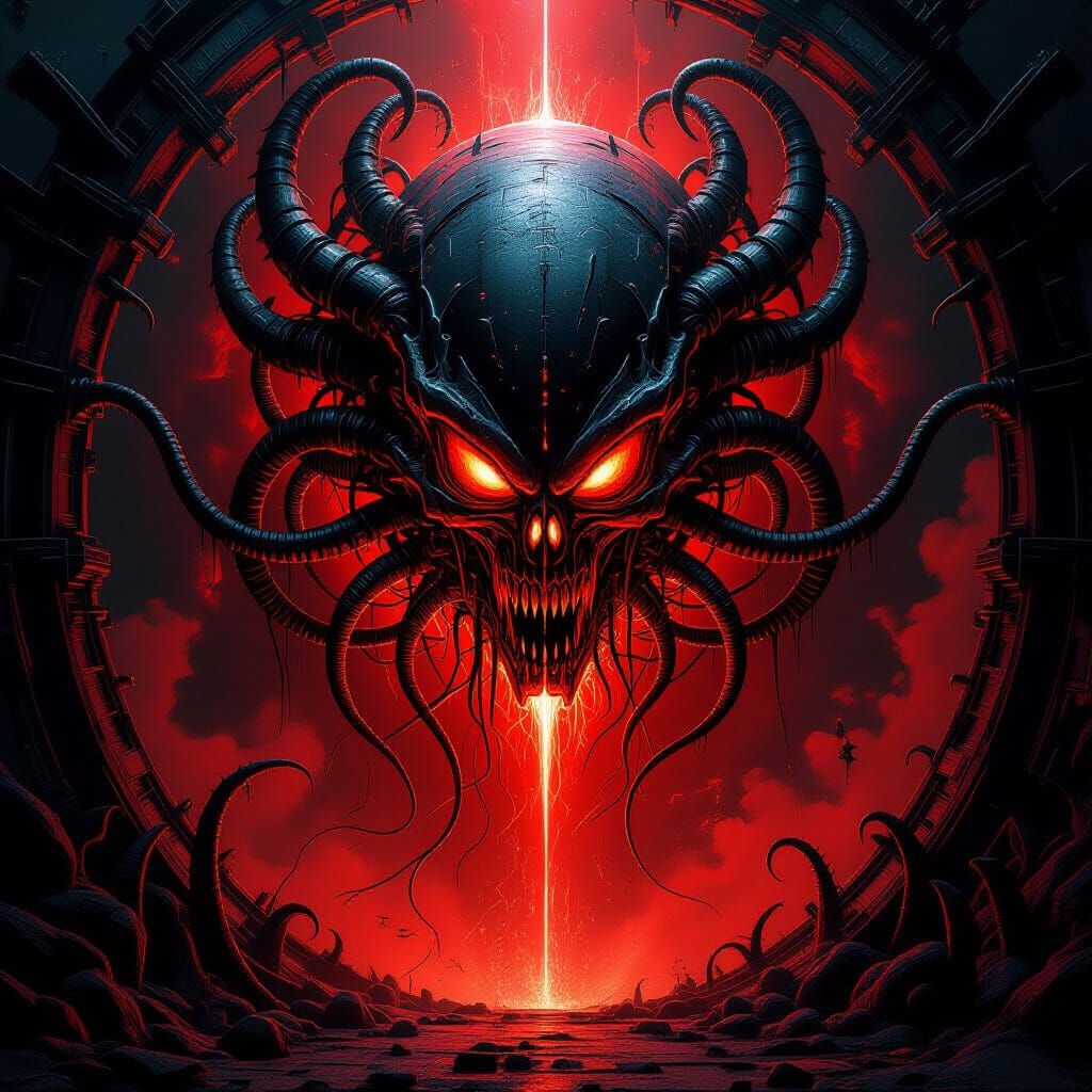 Crimson Energy Tendrils in Gothic Biomechanical Style