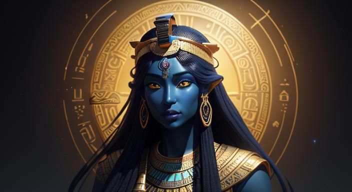 Egyptian Goddess with Glowing Body in 3D Style