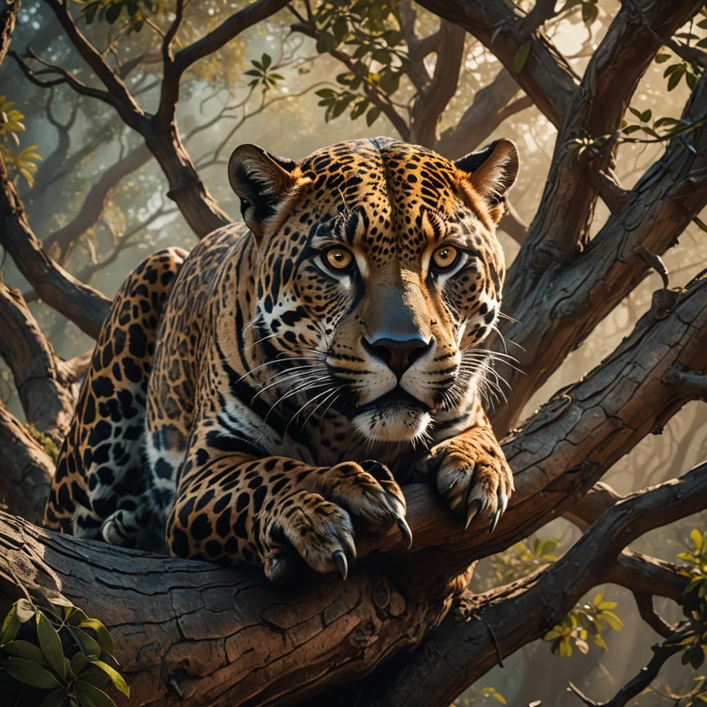 Jaguar with Antelope: Cinematic Portrait in Digital Art