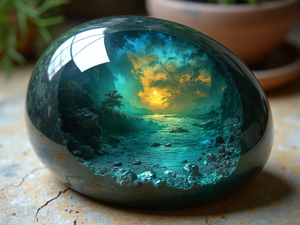 Labradorite and Neoprene Landscape in Glass Shadow Box