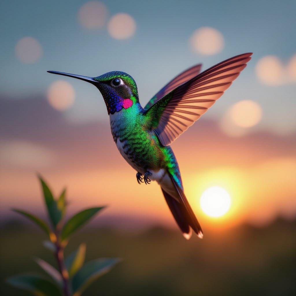 Glass Hummingbird in Golden Hour Skies