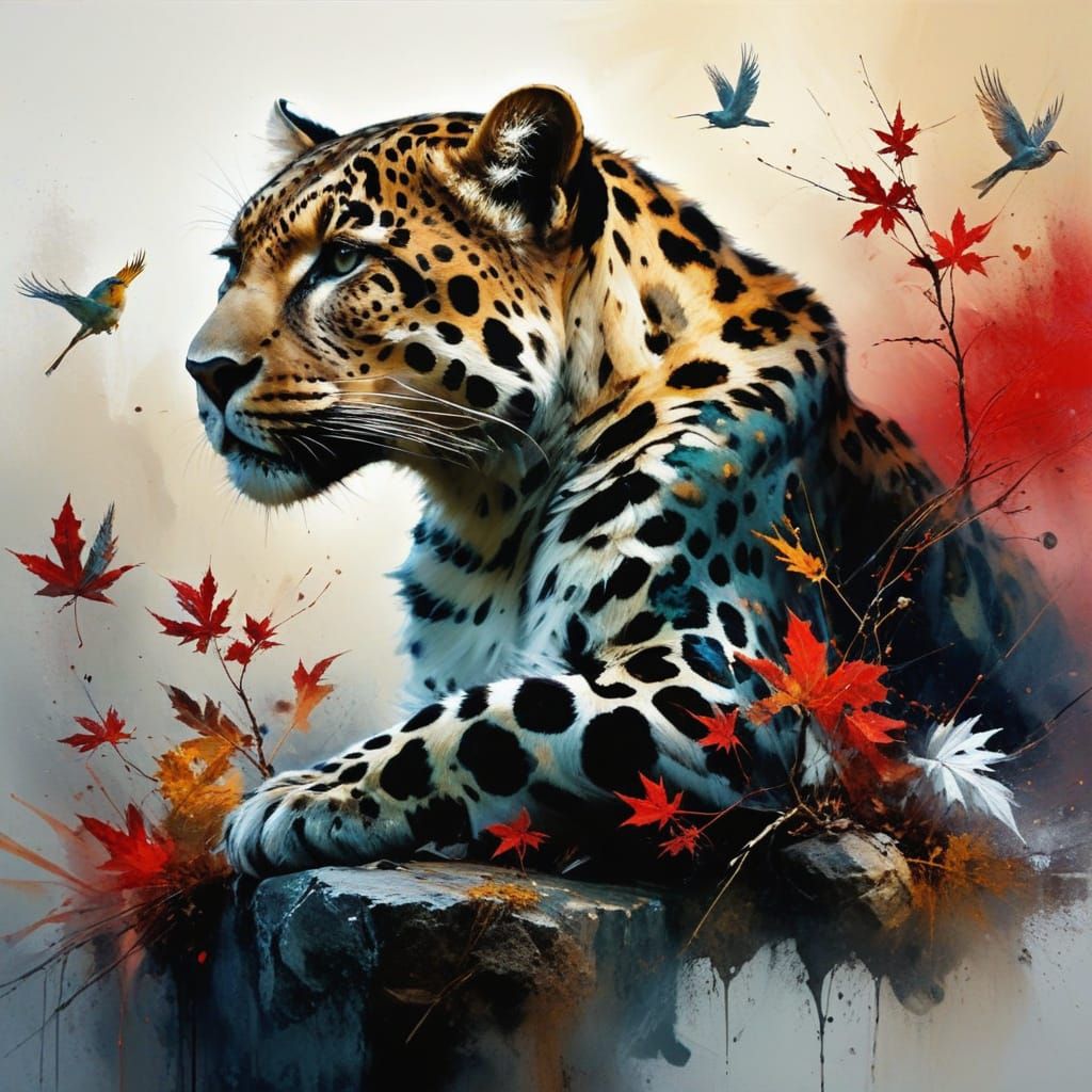 Whimsical Leopard Transforms in Autumn Masterpiece