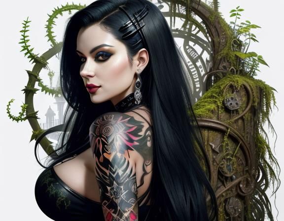 Macabre Tattooed Latina Pinup in Hyperrealistic Style