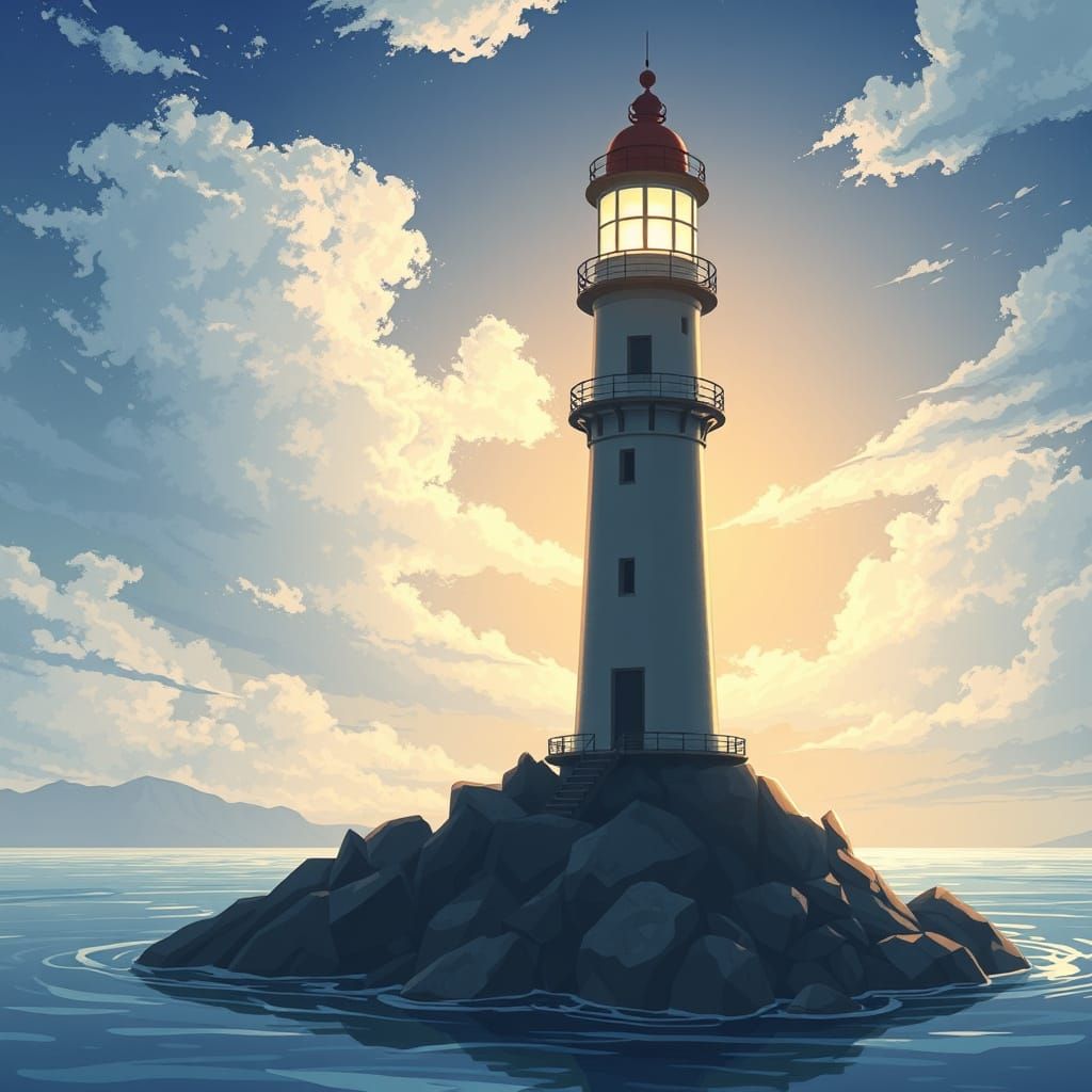 Anime Lighthouse on Rocky Shore