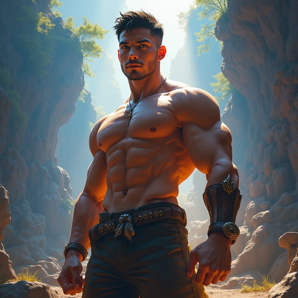 Handsome Muscular Man in Mystical Realm