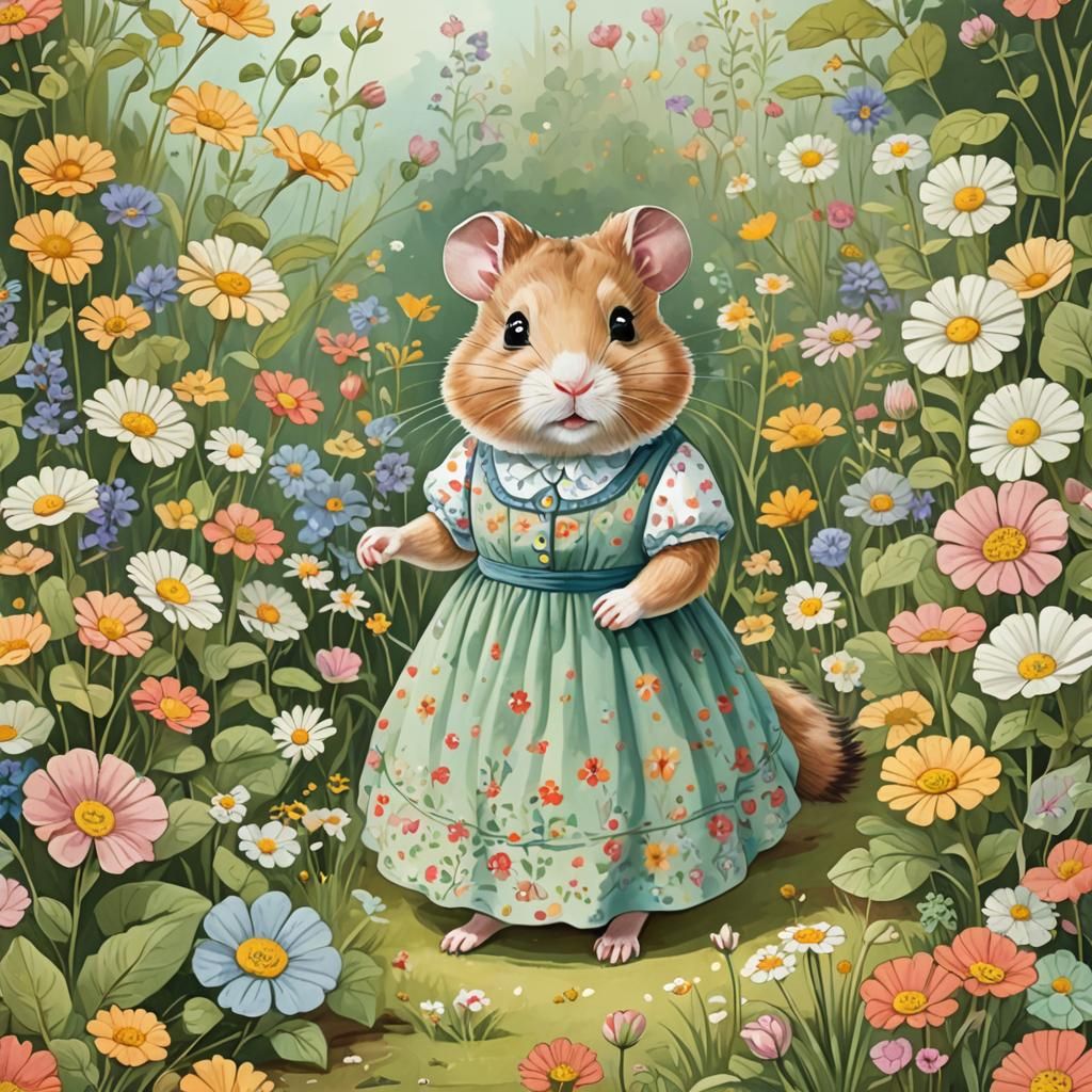 Hamster in Garden: Whimsical Children's Illustration
