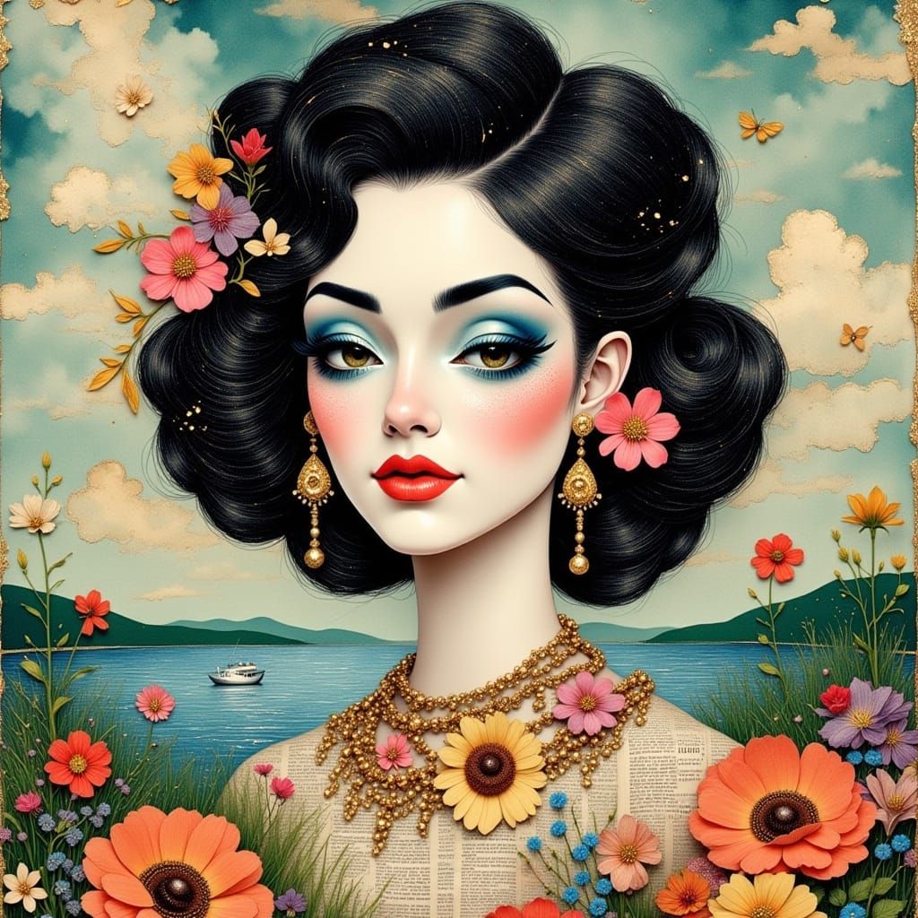 Retro Woman with Bouffant in Pop Art Collage