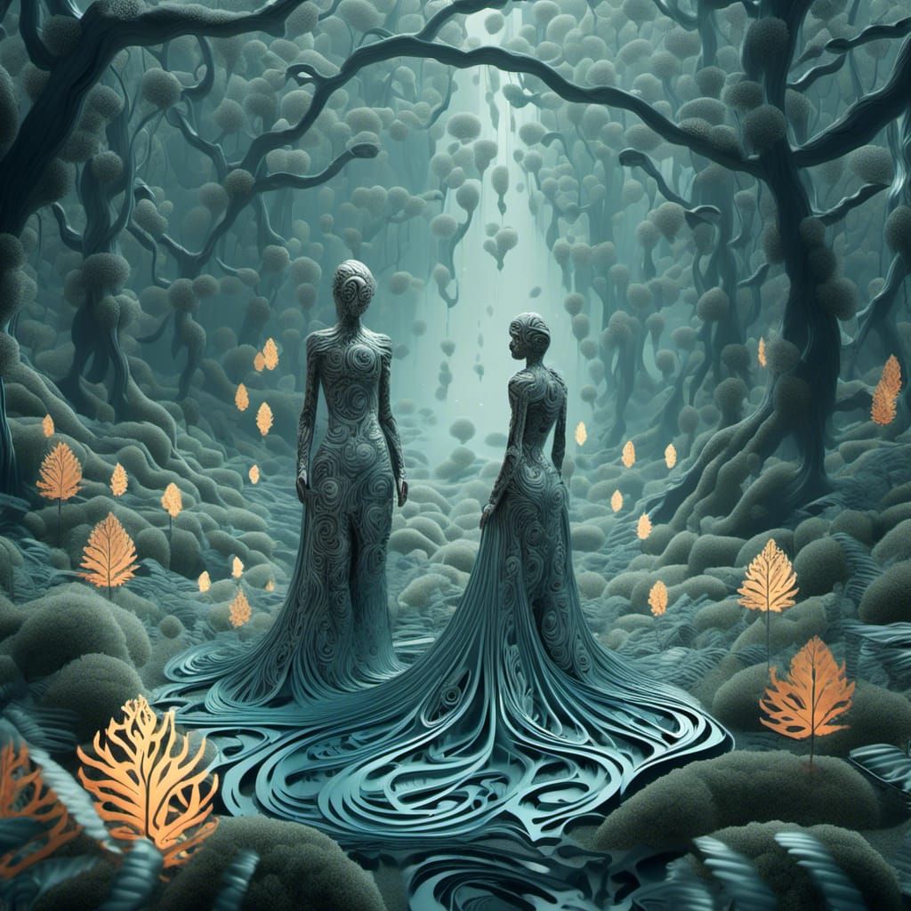 Scandinavian Forest Woman in Rice Paper Style