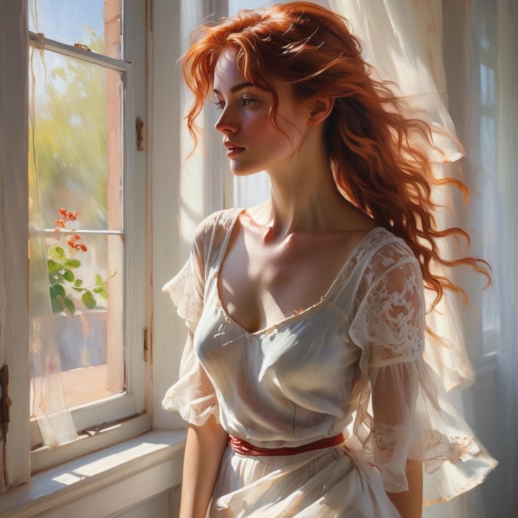 Sunlit Woman in Impressionist Oil Painting