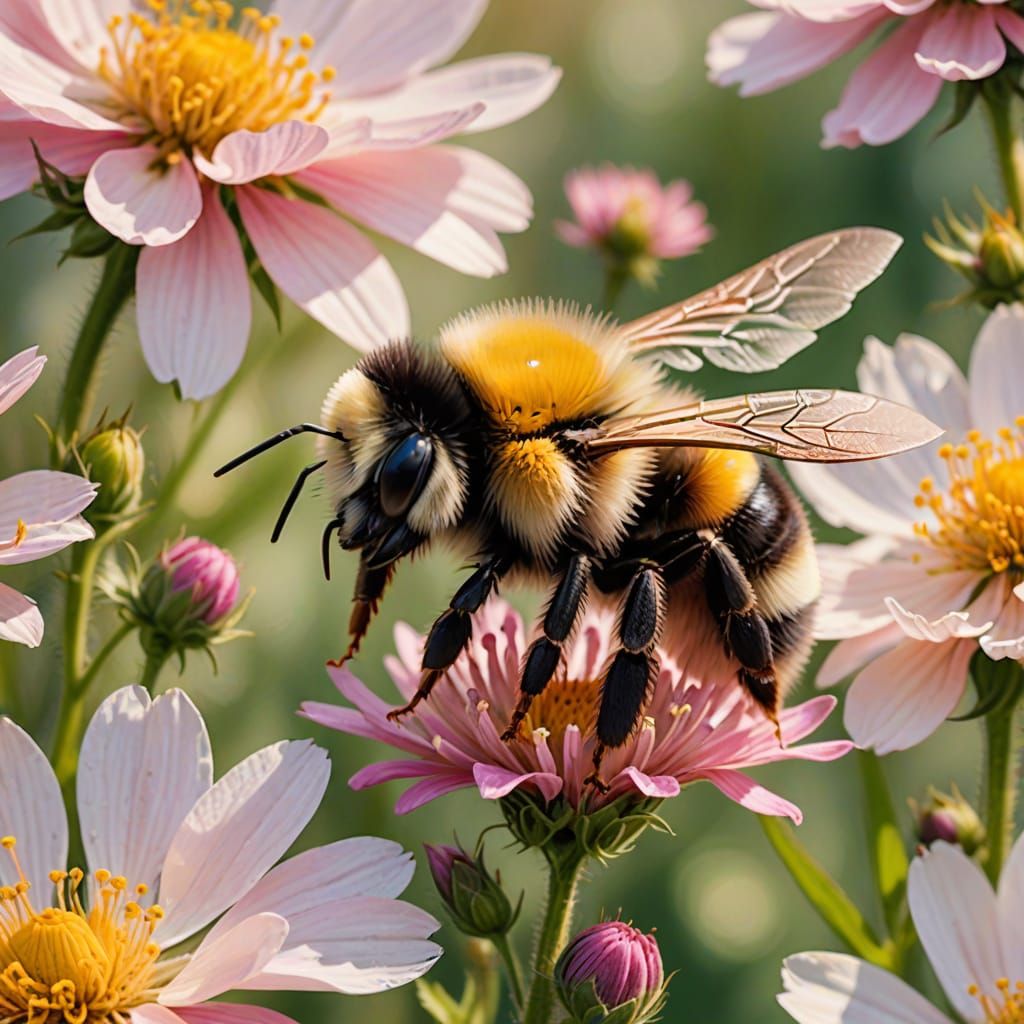 Bumblebee on Flower: Whimsical Macro Illustration