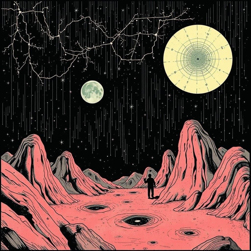 Maximalist Constellation Glitch Art in IndigoCore Style