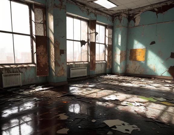 Derelict Hospital Interior in Expressionist Oil Painting Sty...