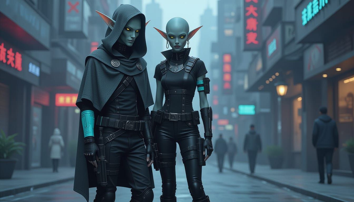 Cyberpunk Alien Man in Anime Style