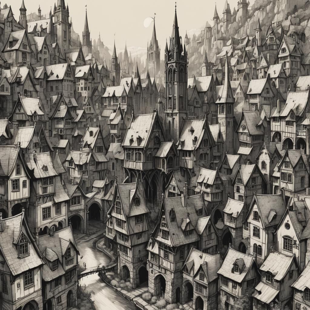 Gothic Town with Pixies Sketch