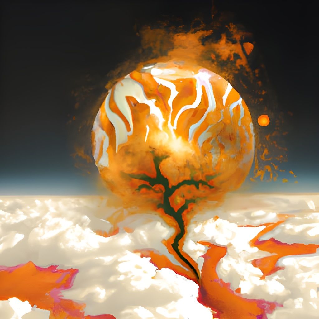 Golden Tree Orbits Jupiter in Colorful Splash Art