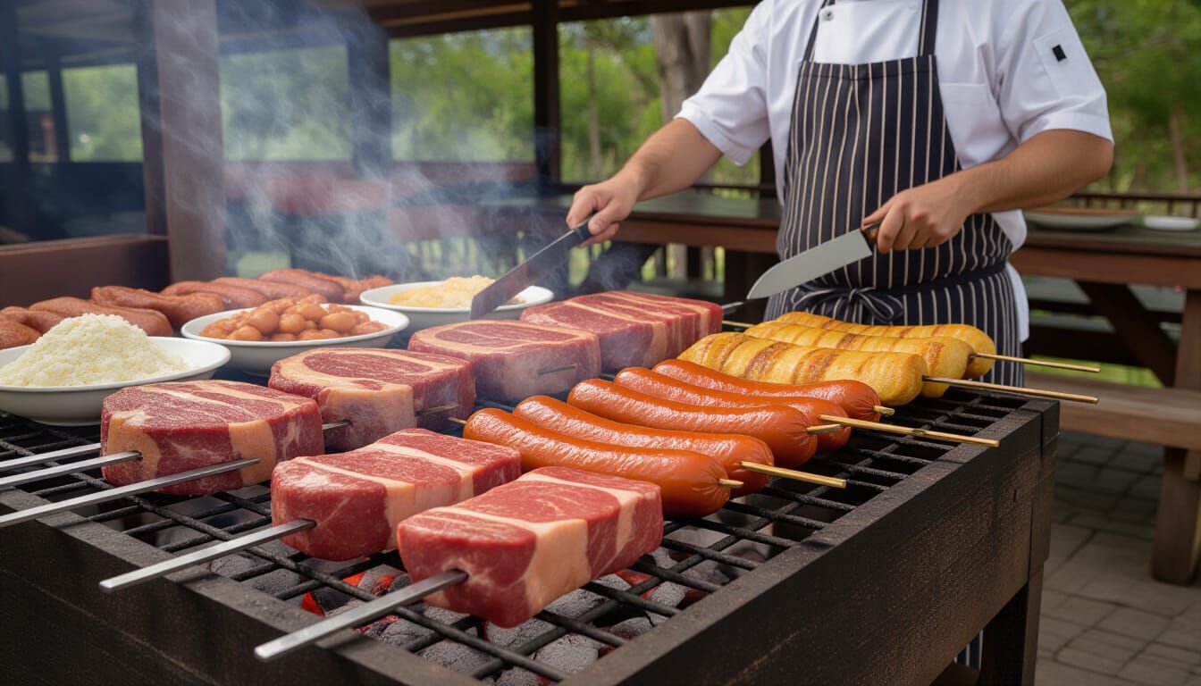 Traditional Brazilian Churrasco Grill with Meats