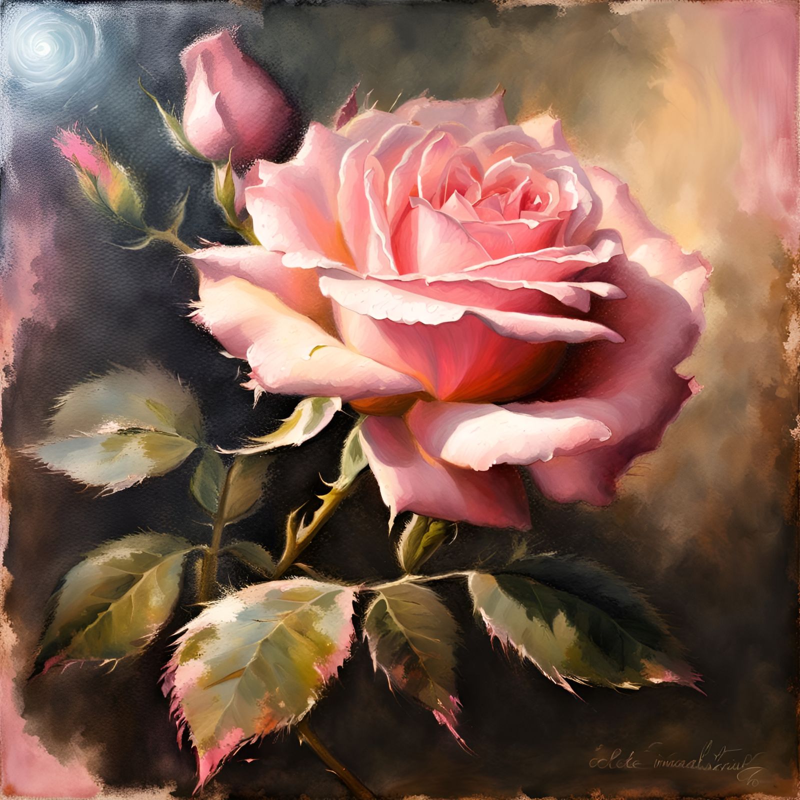 Gorgeous Pink Rose in Oil Painting Style