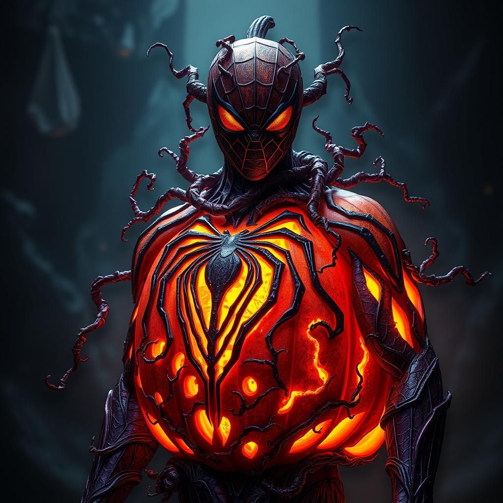 Dark Fantasy Spiderman in Pumpkin Costume