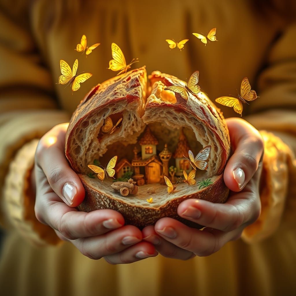 Sourdough Bread Cradled by Two Female Hands Reveals Whimsica...