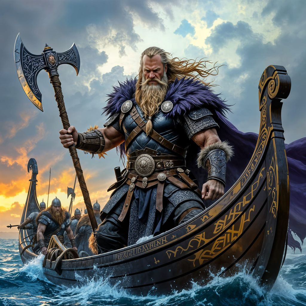 Viking Chieftain Portrait on Stormy Seas