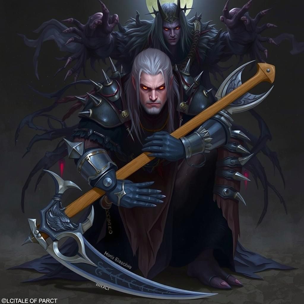 Brooding Witcher with Scythe in Dark Fantasy Style
