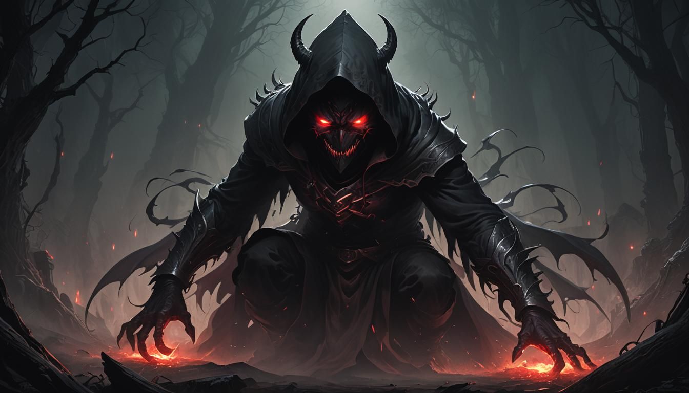 Ominous Shadow Demon Cloaked in Darkness