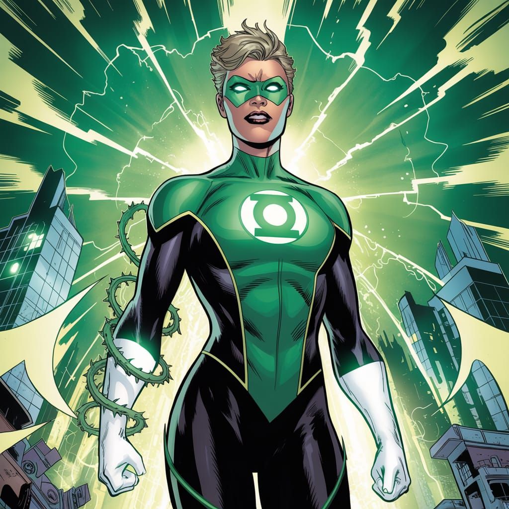 Green Lantern from DC as a Female Villain  - comic book style