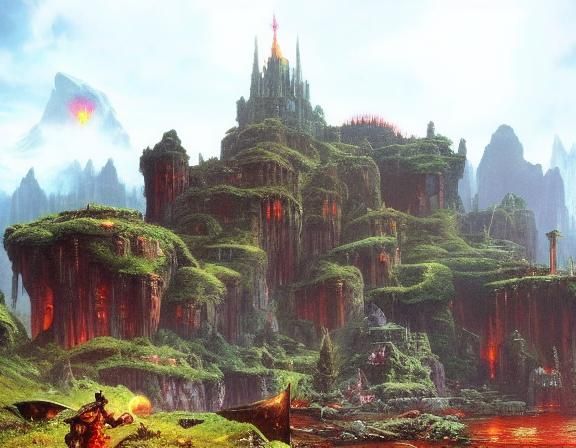 Epic D&D Party Assembled in Neon Lit Guild Hall